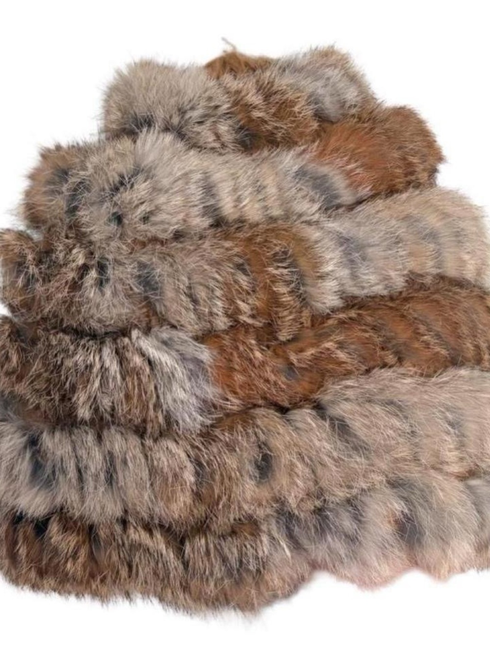 Vintage Y2K Genuine Rabbit Fur Corchet Knit Brown Winter Hat Toque Boho Grunge